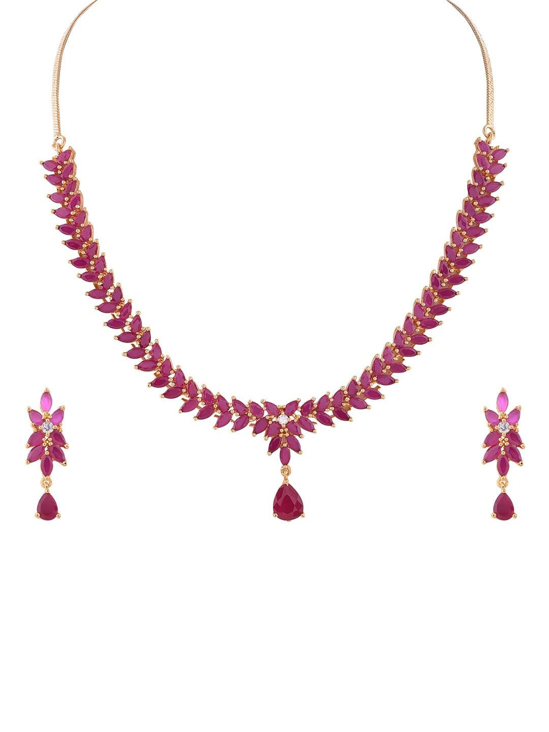 

RATNAVALI JEWELS Gold-Plated American Diamond-Studded Necklace and Earrings