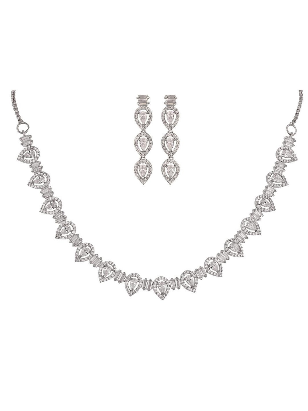 

RATNAVALI JEWELS Rhodium-Plated AD-Studded Jewellery Set, Silver