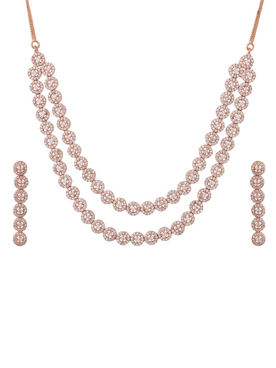 

RATNAVALI JEWELS Rose Gold-Plated American Diamond-Studded Jewellery Set