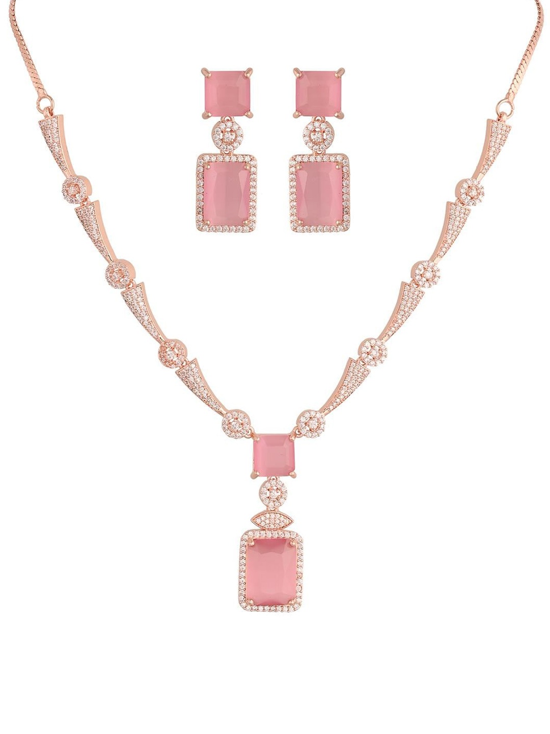 

RATNAVALI JEWELS Rose Gold-Plated AD-Studded Jewellery Set