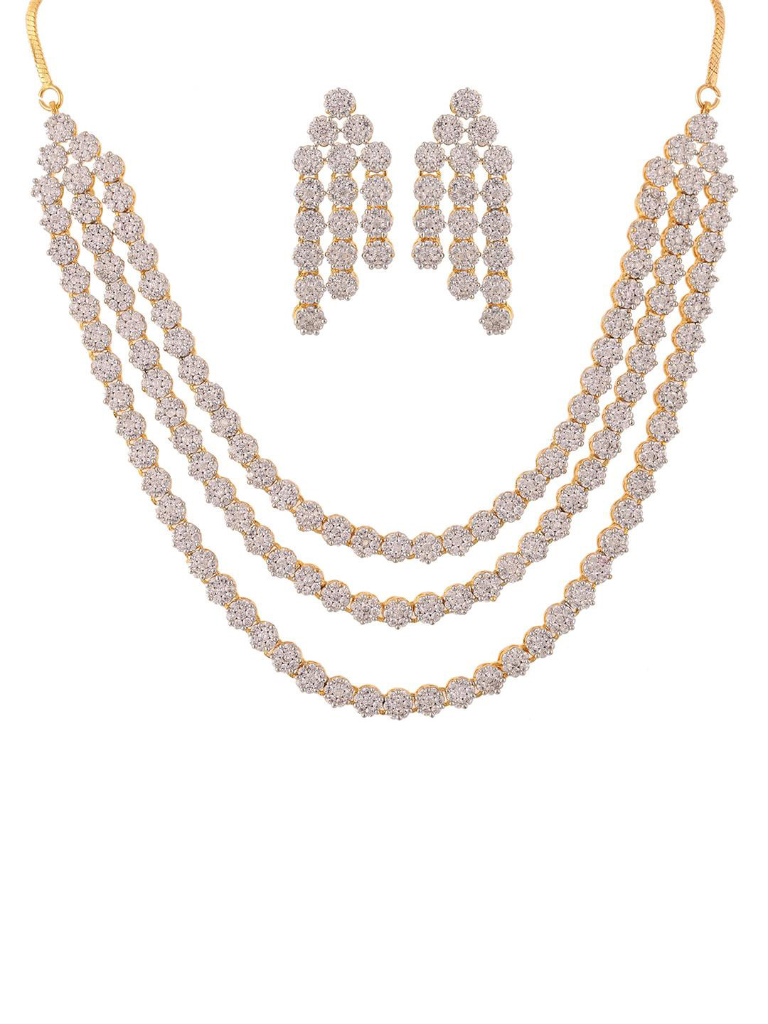 

RATNAVALI JEWELS Gold Plated American Diamond Studded Layered Jewellery Set