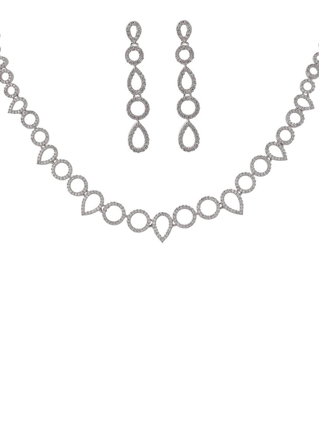 

RATNAVALI JEWELS Rhodium Plated Cubic Zirconia Studded Jewellery Set, Silver