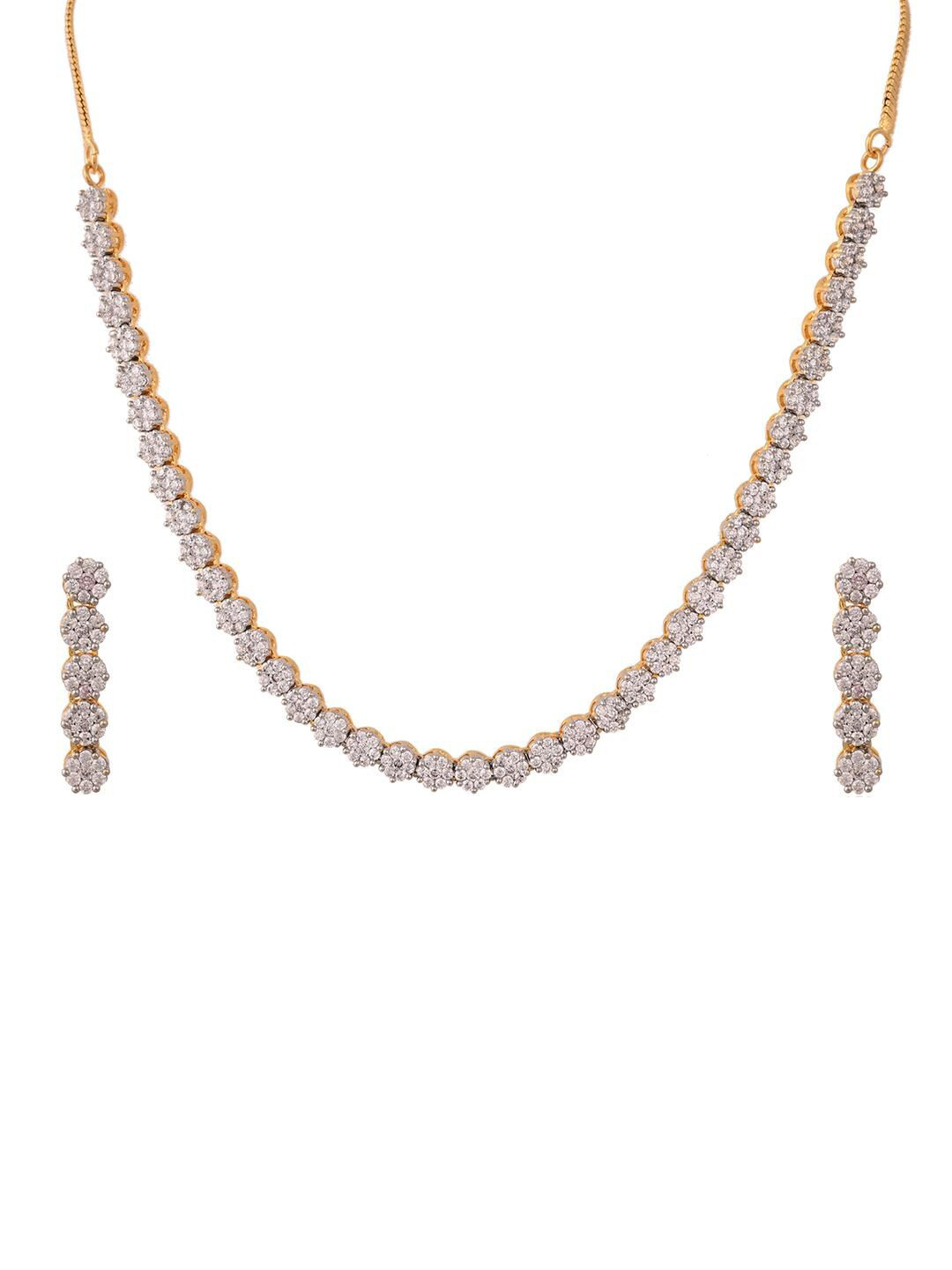 

RATNAVALI JEWELS Gold-Plated American Diamond Studded Jewellery Set