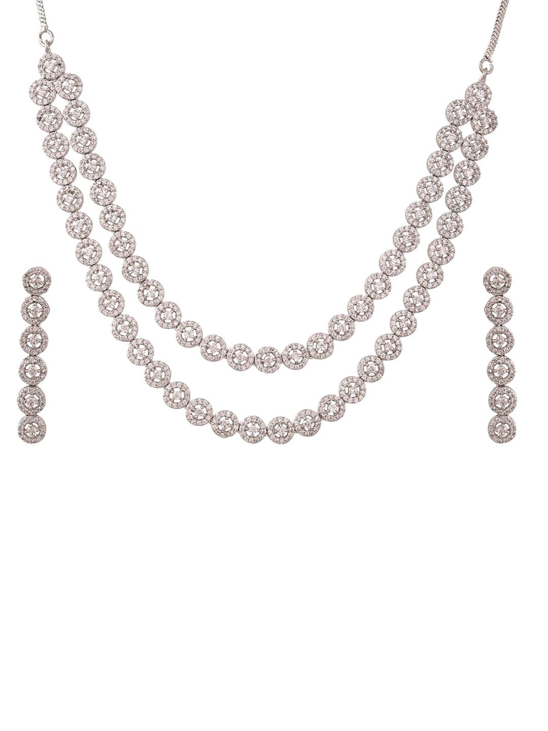

RATNAVALI JEWELS Rhodium-Plated CZ Studded Necklace & Earrings, Silver