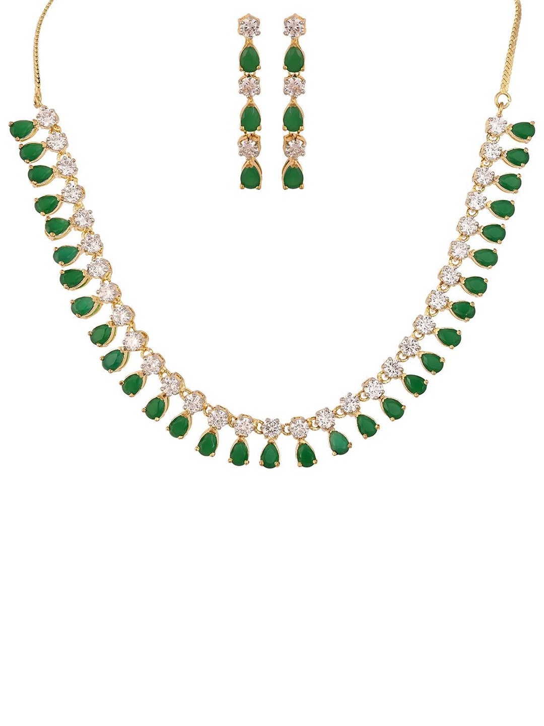 

RATNAVALI JEWELS Gold-Plated AD Studded Necklace & Earrings