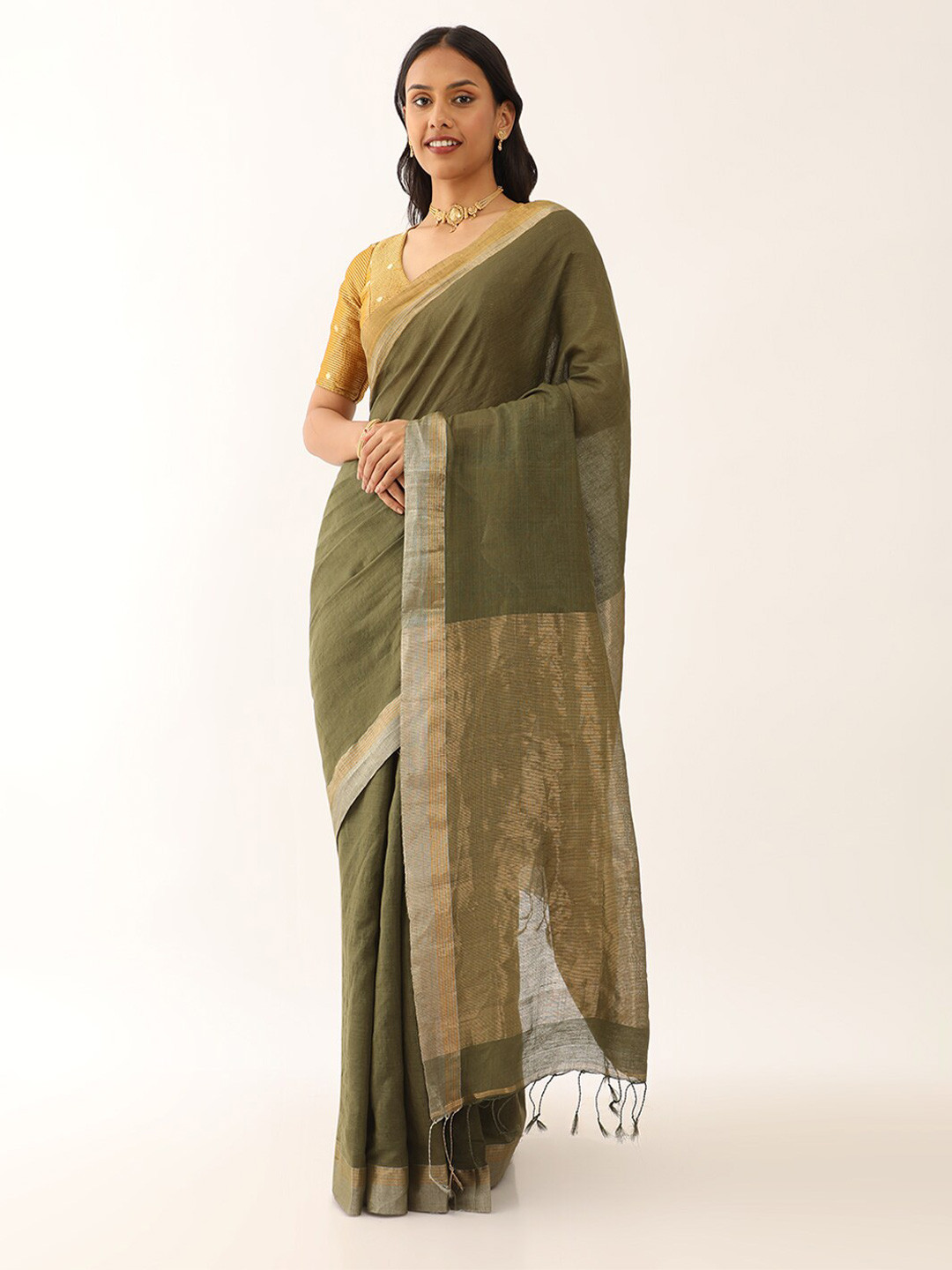

Taneira Zari Silk Cotton Saree, Green