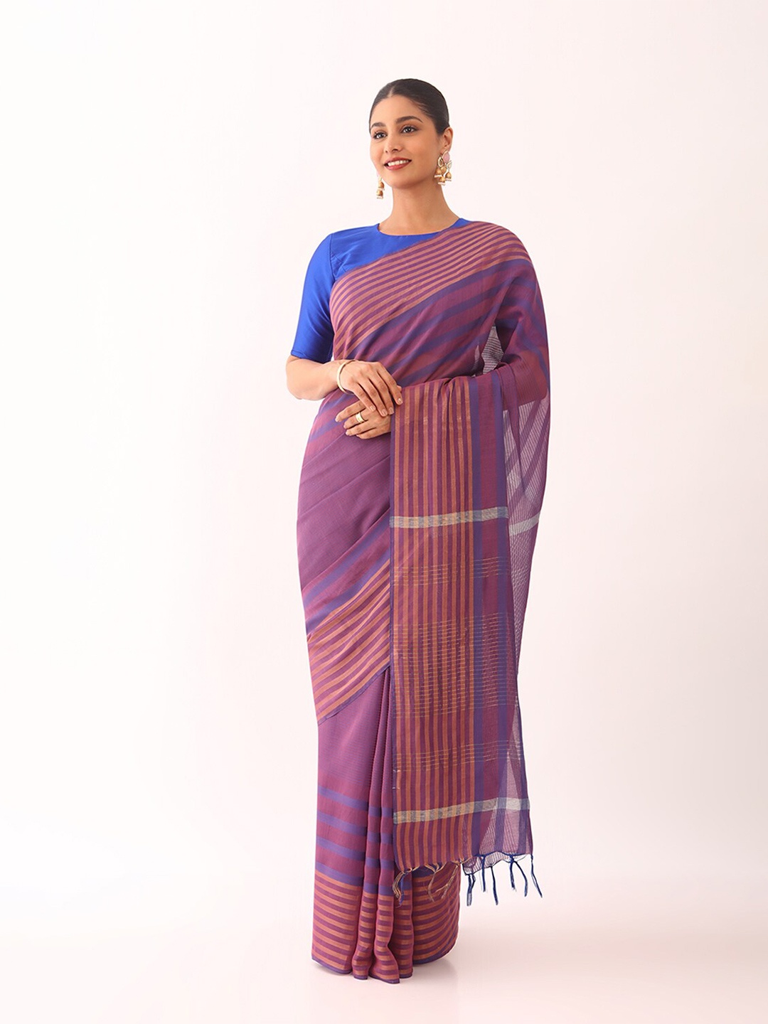 

Taneira Striped Zari Bhagalpuri Saree, Blue