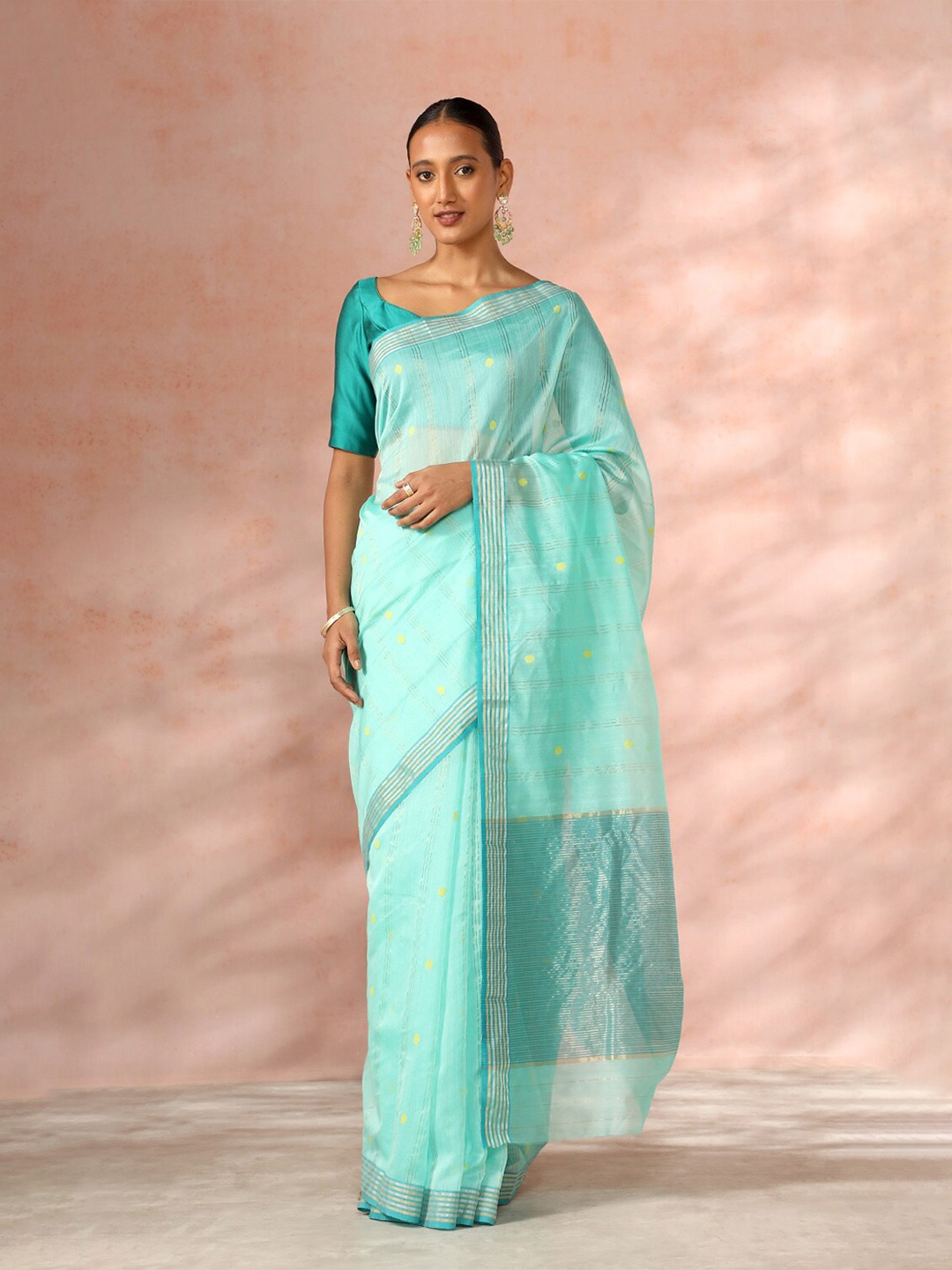

Taneira Ethnic Motifs Woven Design Zari Silk Cotton Chanderi Saree, Green