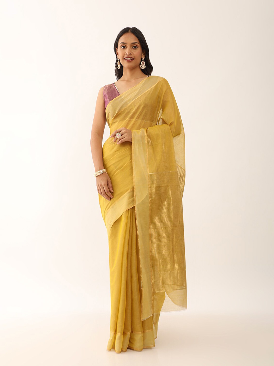 

Taneira Zari Tissue Chanderi Saree, Yellow