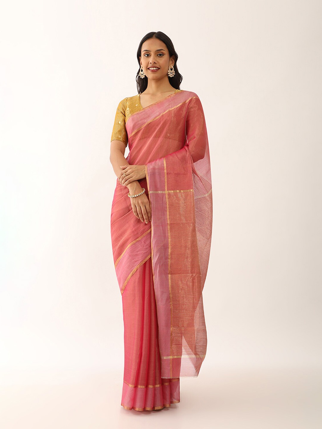

Taneira Zari Tissue Saree, Pink