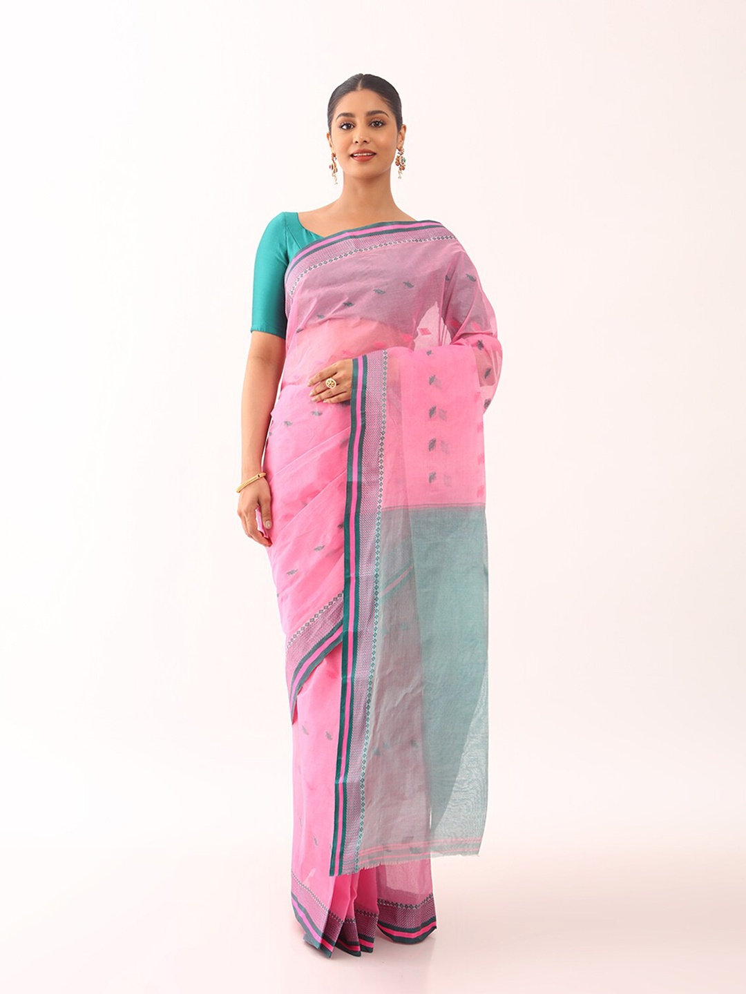 

Taneira Ethnic Motifs Woven Design Pure Cotton Saree, Pink