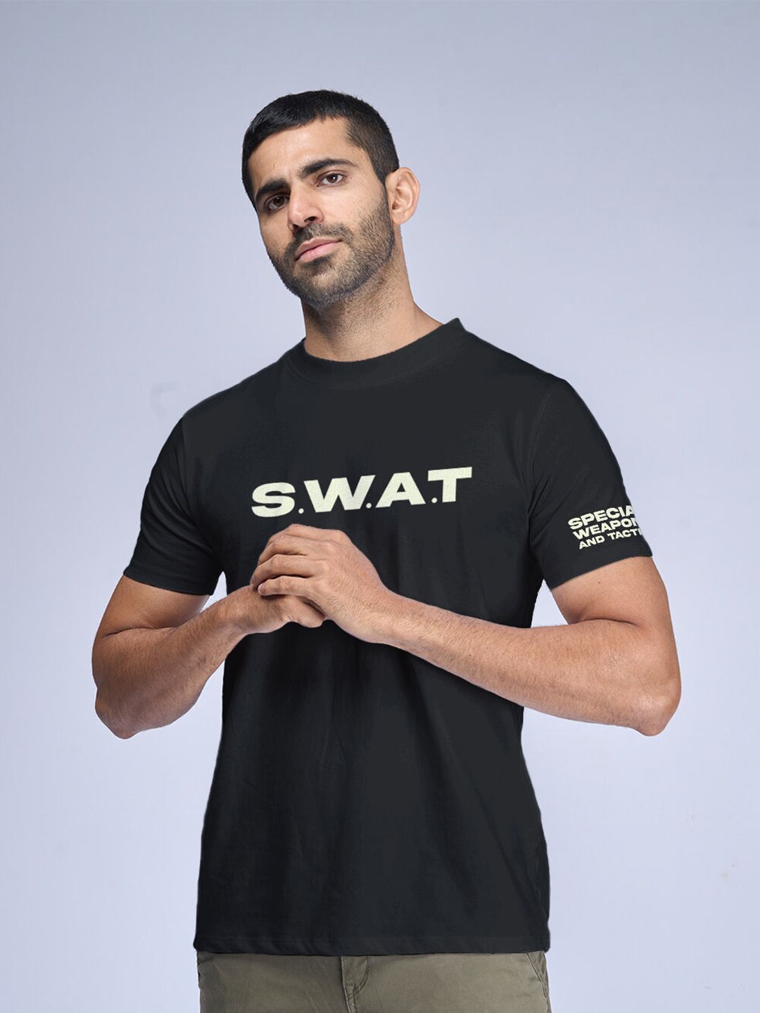 

Aero Armour Unisex Typography Printed Round Neck Short Sleeves Cotton Regular T-shirt, Black