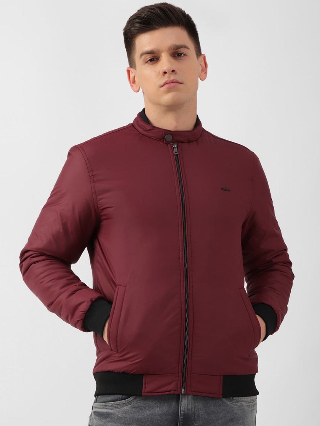 

PETER ENGLAND UNIVERSITY Stand Collar Bomber Jacket, Maroon