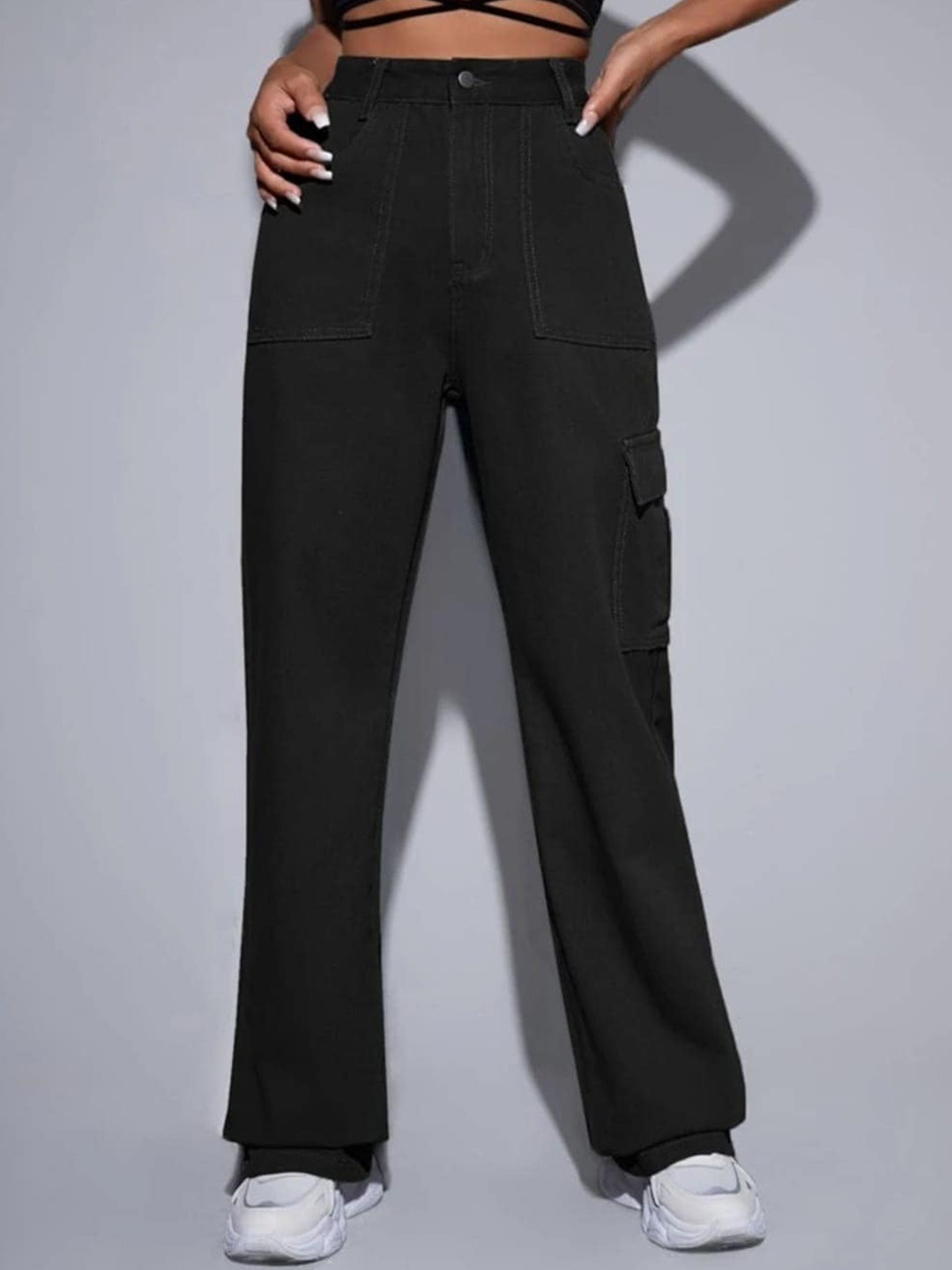

BROADSTAR Women Smart Wide Leg High-Rise Clean Look Stretchable Jeans, Black