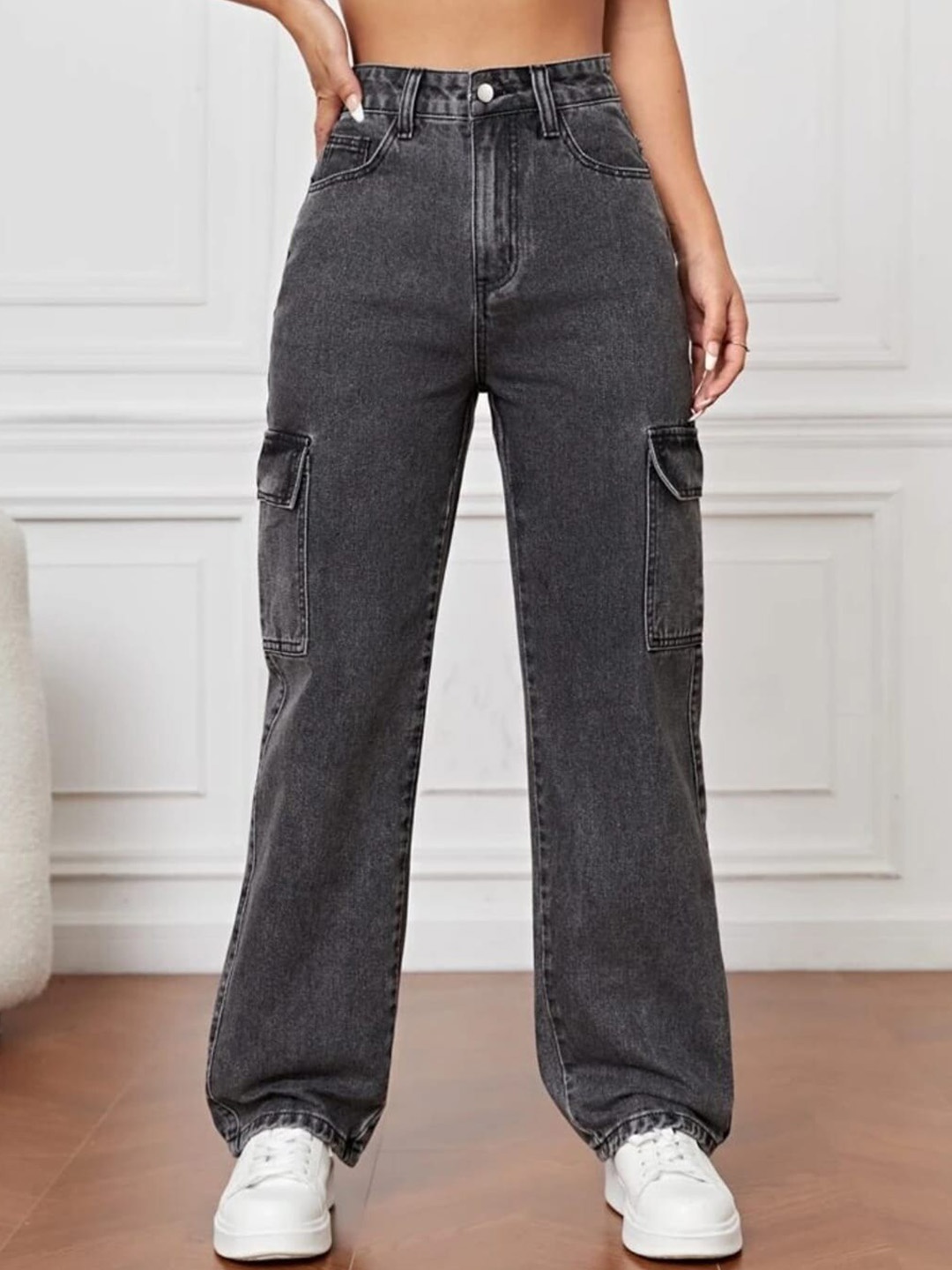 

BROADSTAR Women Smart Wide Leg High-Rise Clean Look Stretchable Jeans, Black