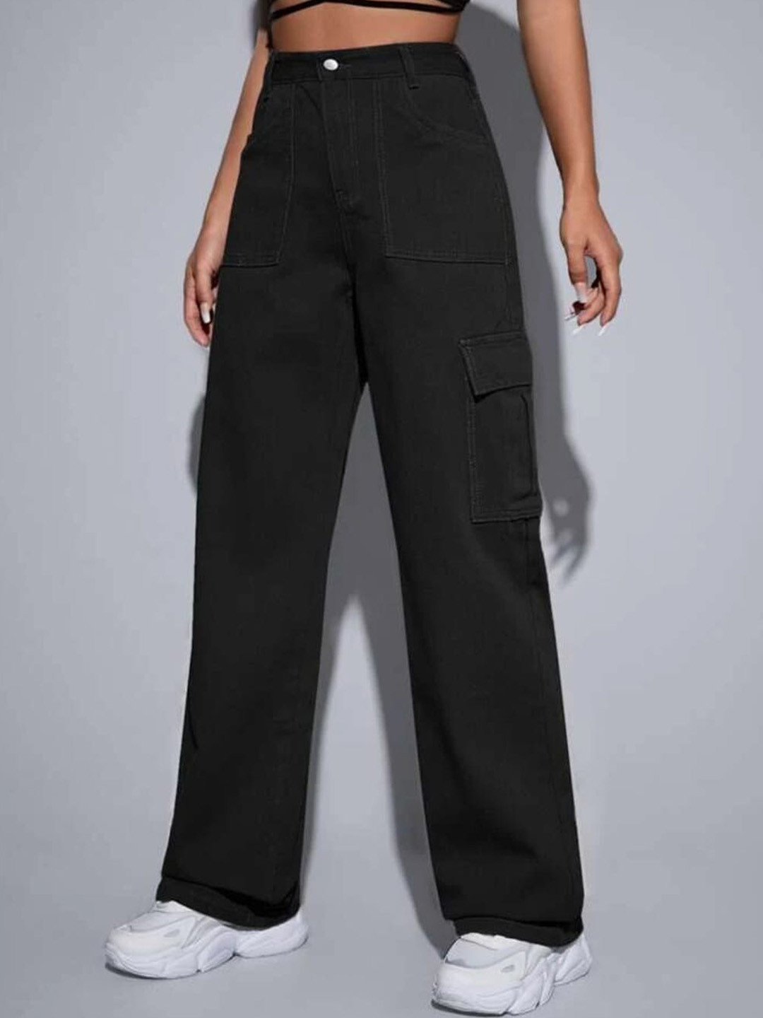 

Next One Women Smart Wide Leg High-Rise Clean Look Stretchable Jeans, Black