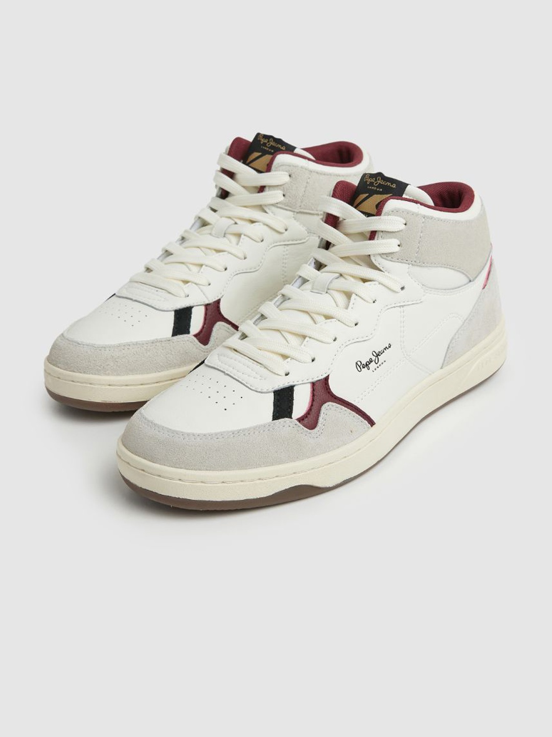 

Pepe Jeans Men Kore Basket Perforated Suede Mid-Top Sneakers, White