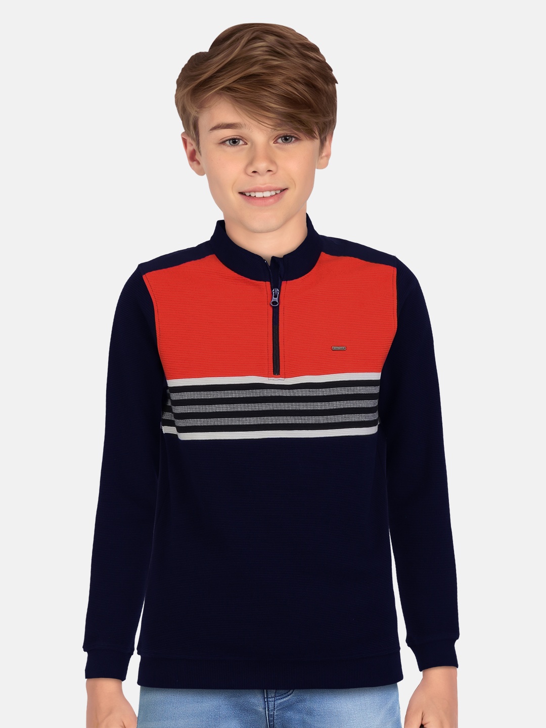 

Allen Solly Junior Boys Striped Round Neck Long Sleeves Cotton Pullover Sweaters, Navy blue