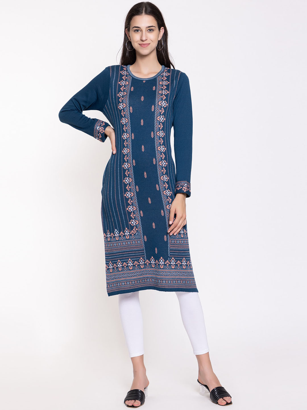 

KEIKO Ethnic Motifs Printed Acrylic Straight Kurta, Blue