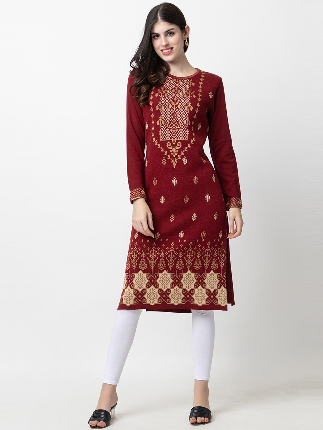 

KEIKO Woven Design Acrylic Straight Kurta, Maroon