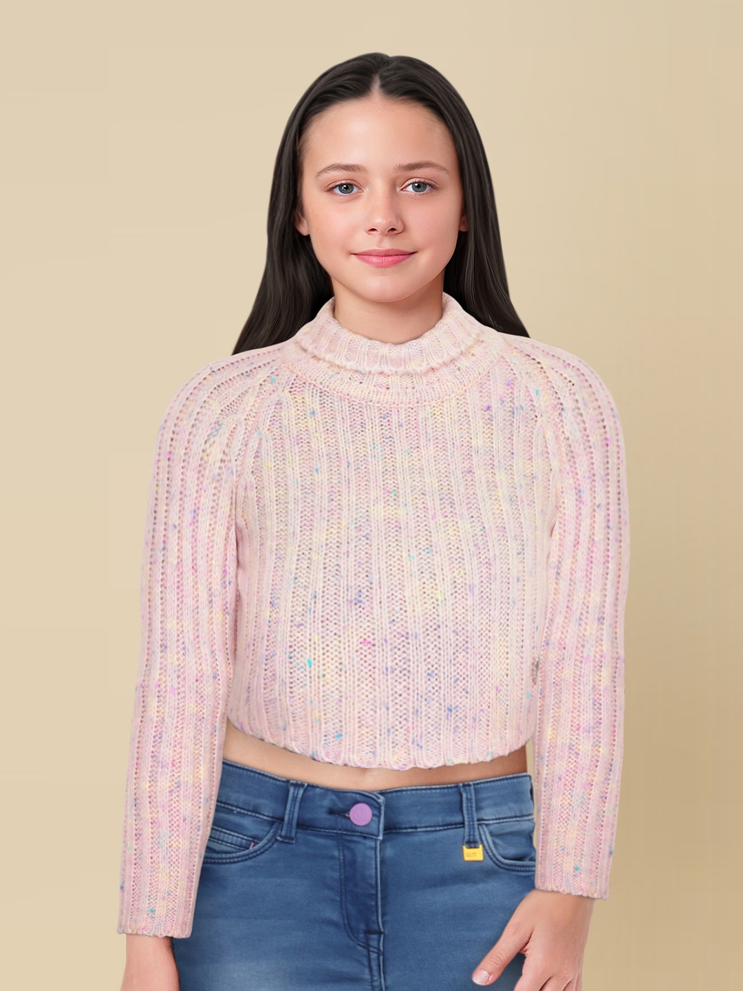 

Allen Solly Junior Girls Cable Knit Turtle Neck Pullover Sweaters, Pink