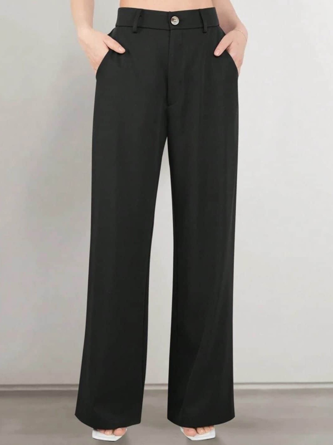 

BROADSTAR Women Smart Loose Fit High-Rise Easy Wash Parallel Trousers, Black