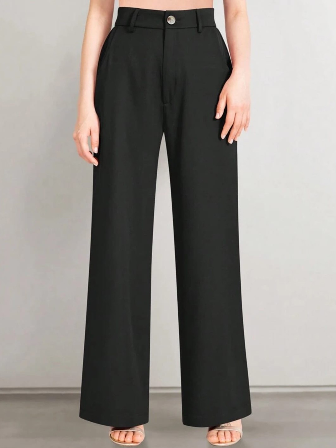 

BROADSTAR Women Smart Loose Fit High-Rise Easy Wash Parallel Trousers, Black