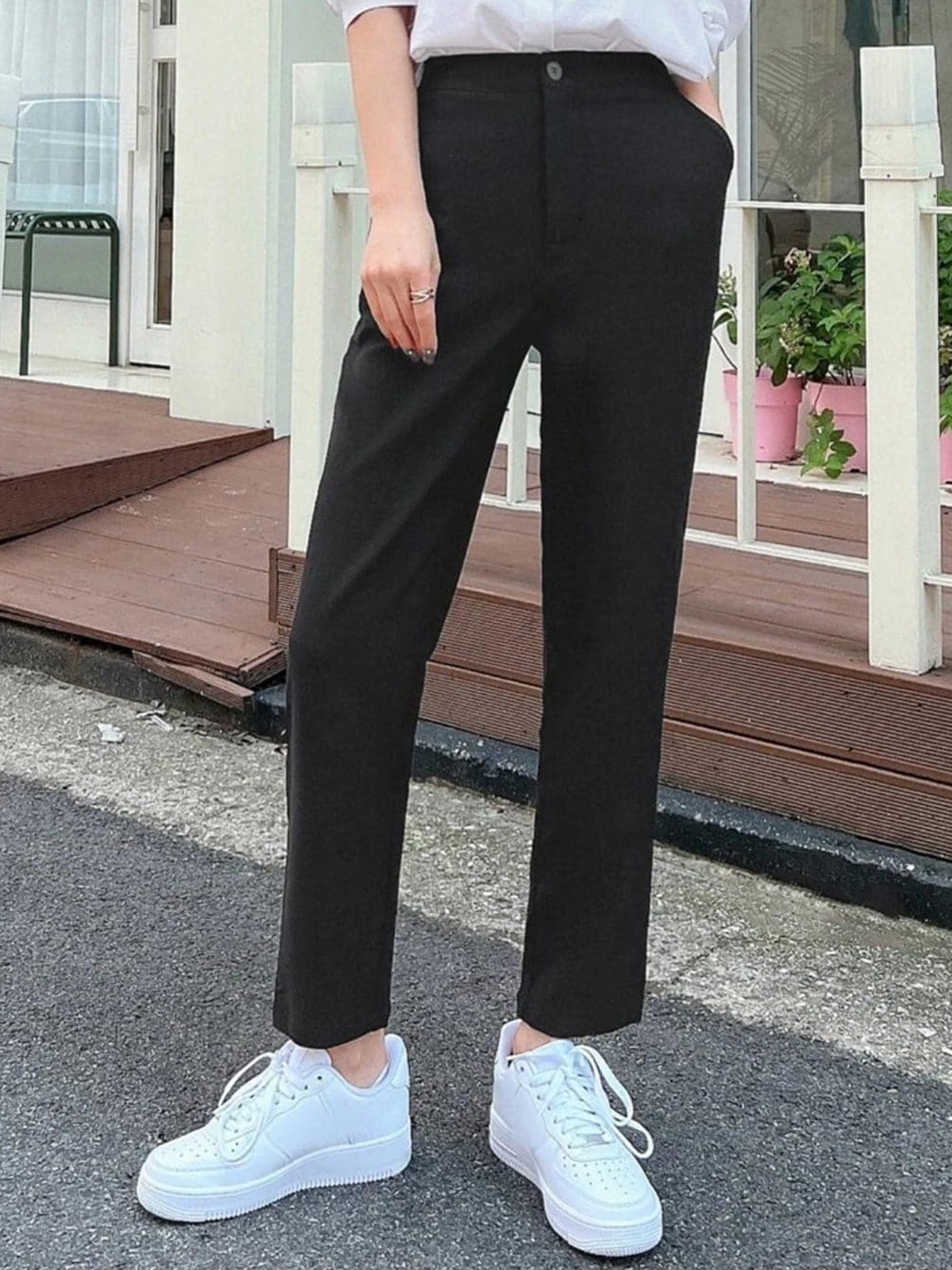 

BROADSTAR Women Smart Loose Fit High-Rise Easy Wash Lyocell Formal Trousers, Black