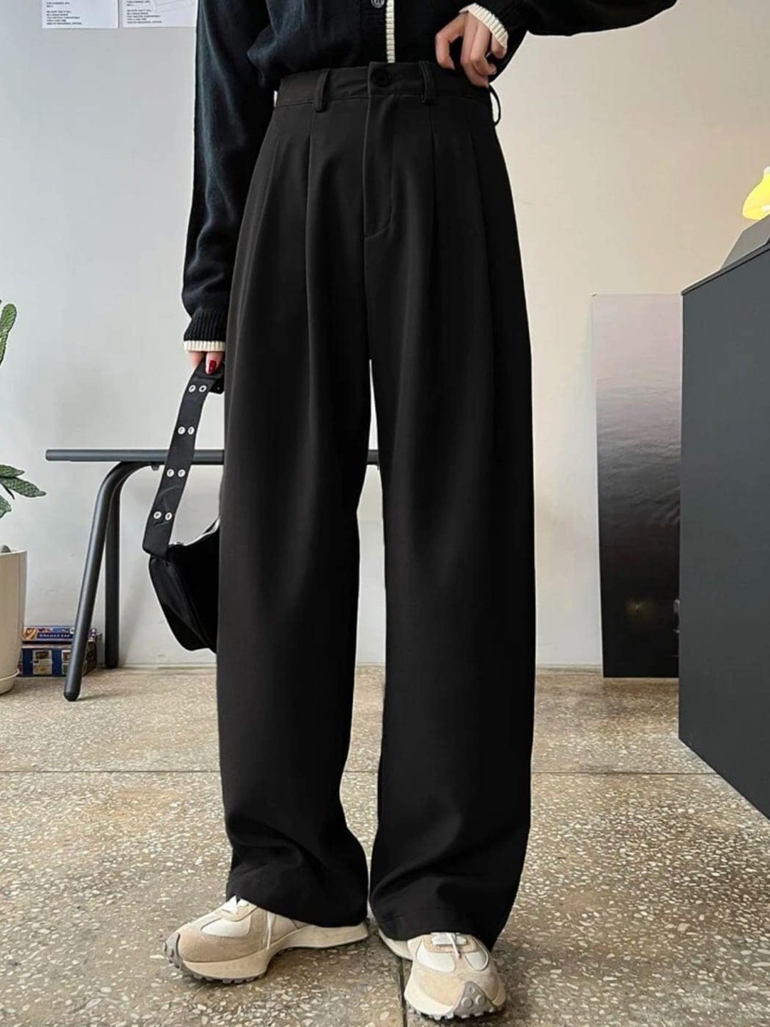 

BROADSTAR Women Pleated Korean Pants, Black
