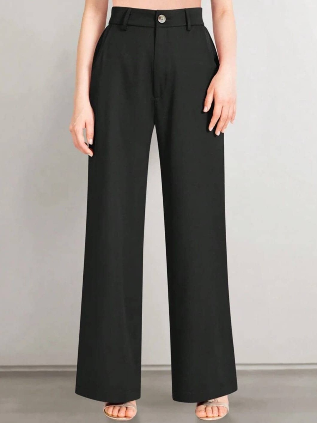 

BROADSTAR Women Smart Loose Fit High-Rise Easy Wash Lyocell Regular Trousers, Black