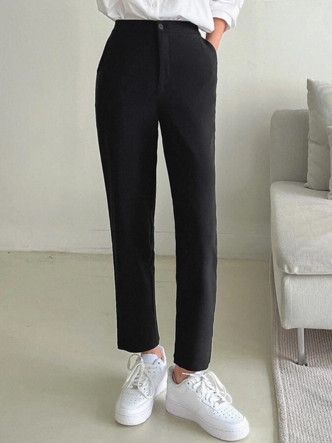 

BROADSTAR Women Smart Loose Fit High-Rise Easy Wash Trousers, Black