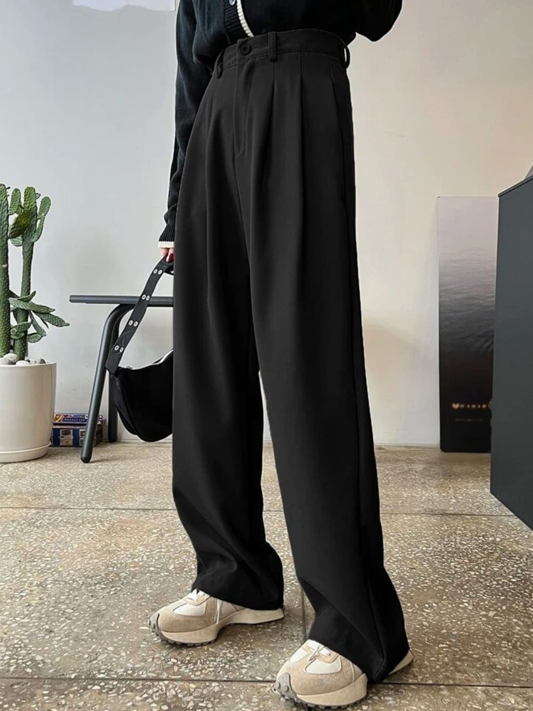 

BROADSTAR Women Pleated Korean Pants, Black