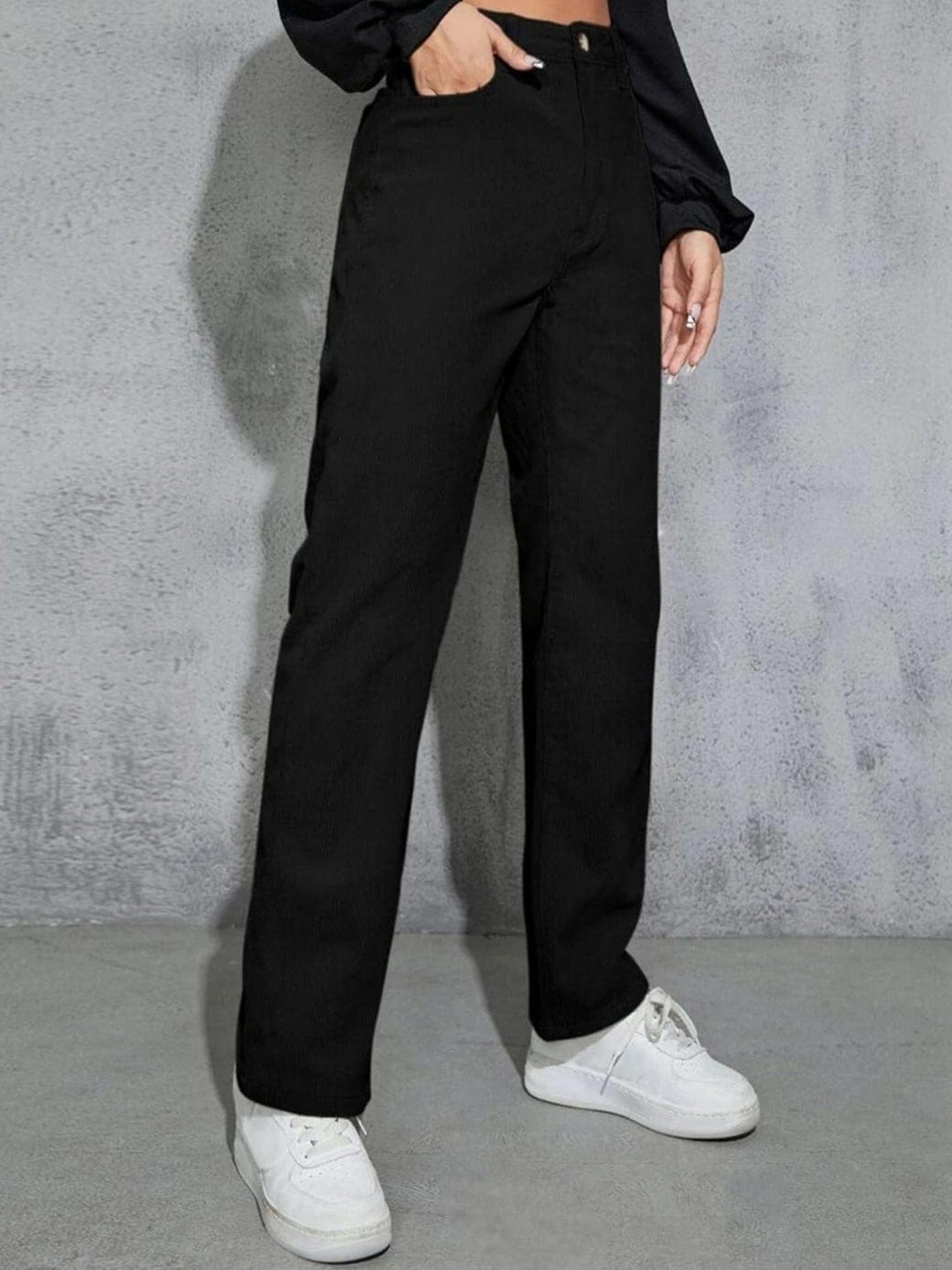 

Next One Women Smart Loose Fit High Rise Easy Wash Trousers, Black