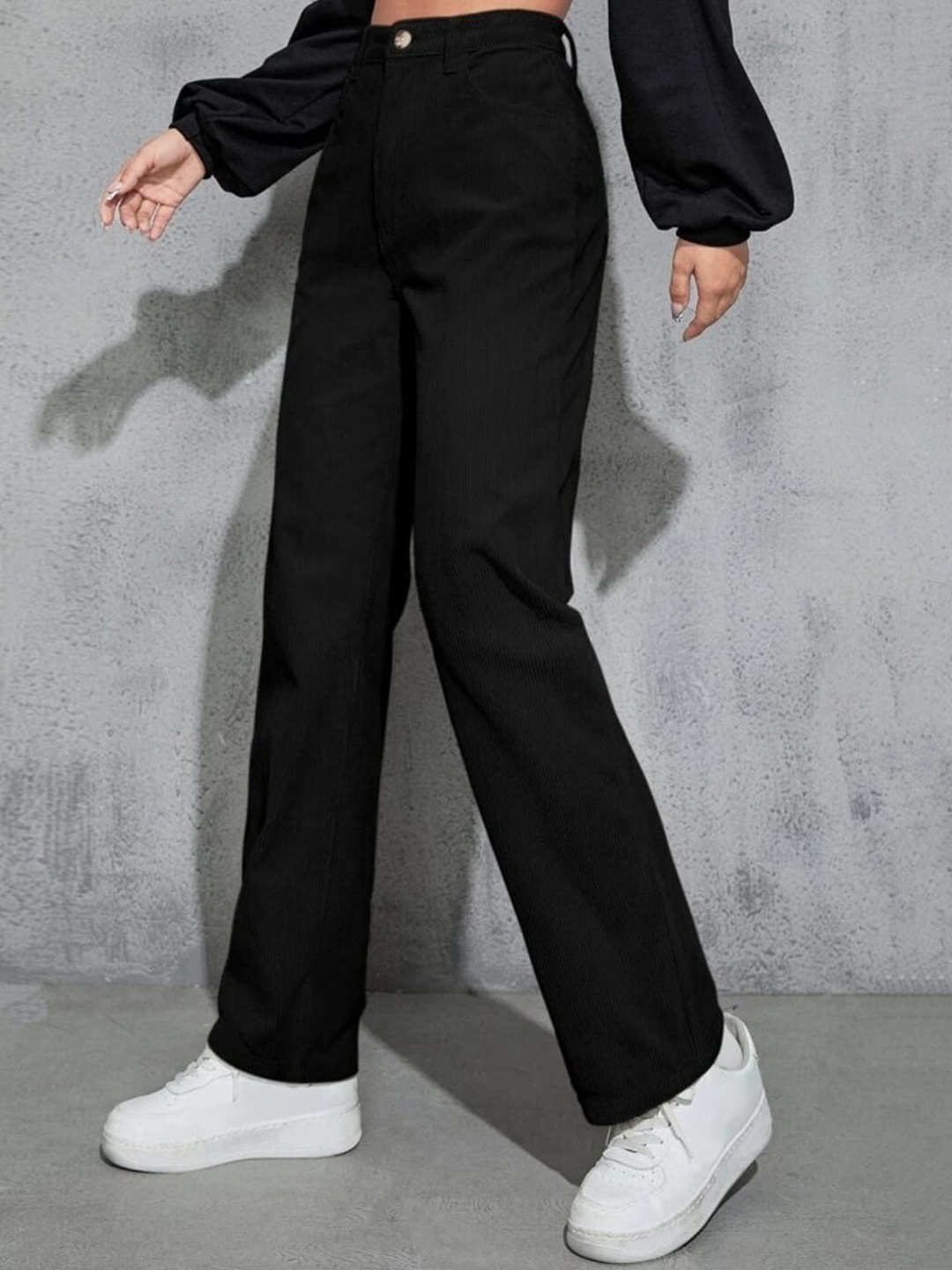 Next One Women Smart Loose Fit High-Rise Easy Wash Trousers, Black