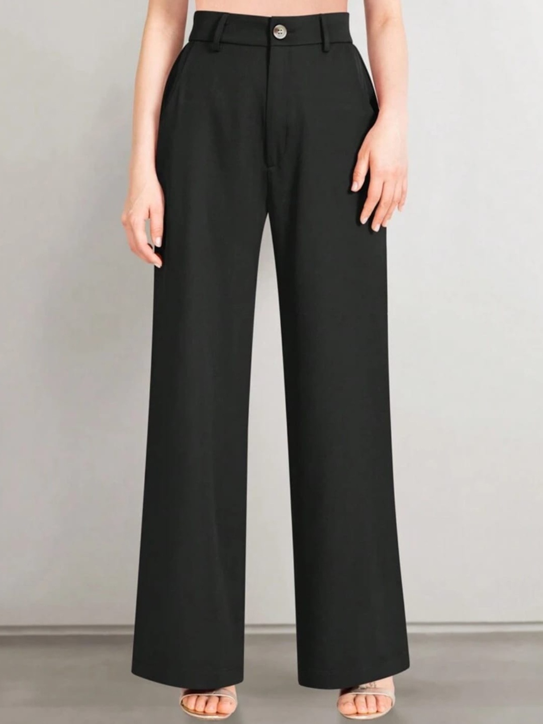 

Next One Women Smart Loose Fit High-Rise Easy Wash Parallel Trousers, Black
