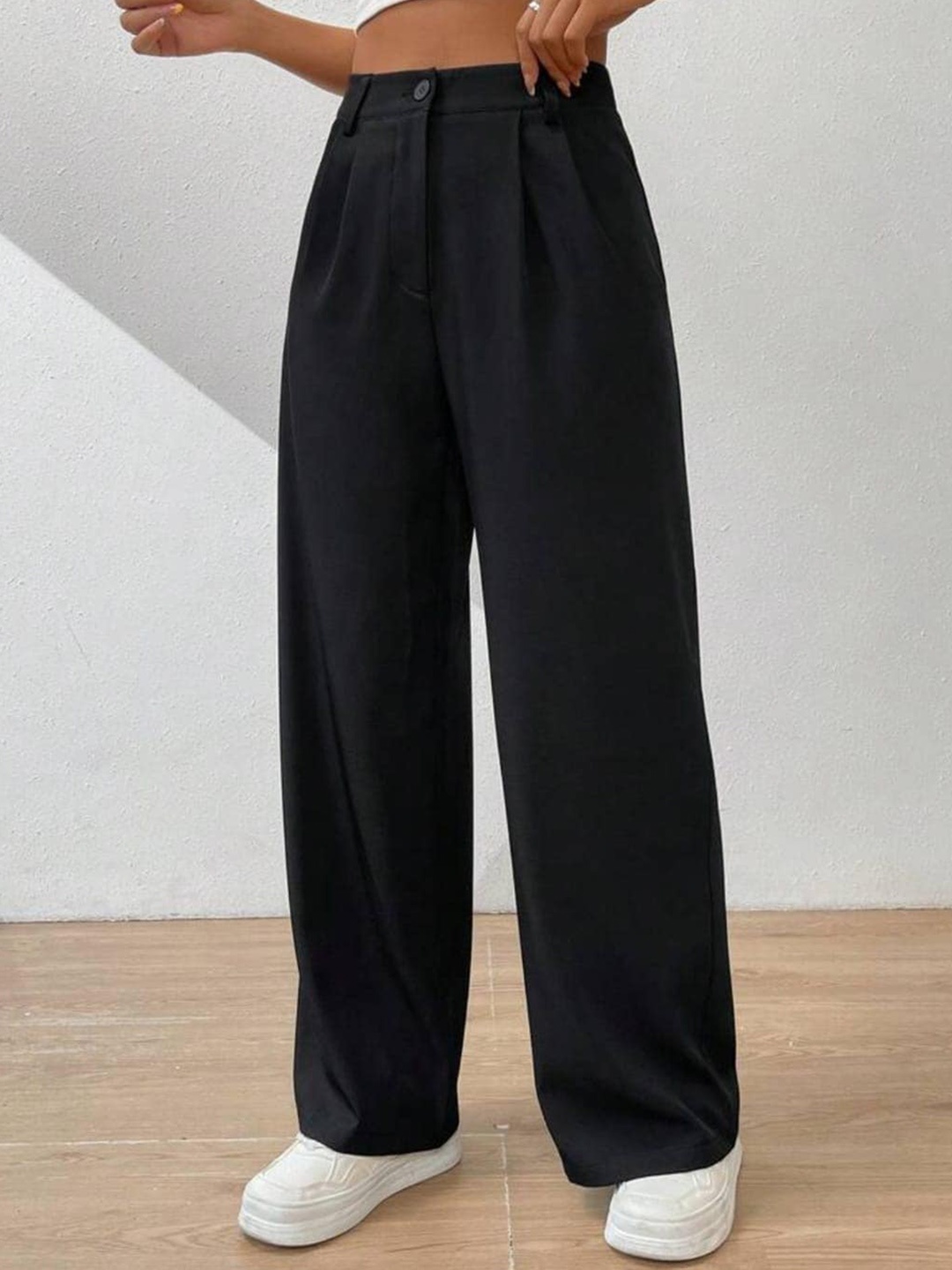 

Next One Women High-Rise Pleated Korean Trousers, Black