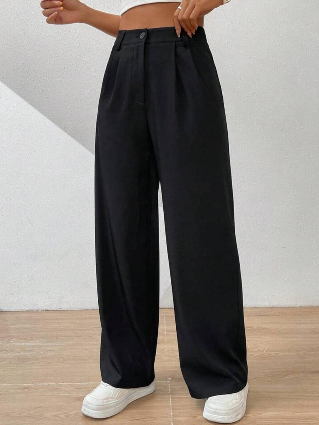 

Next One Women Smart Loose Fit High-Rise Easy Wash Trousers, Black