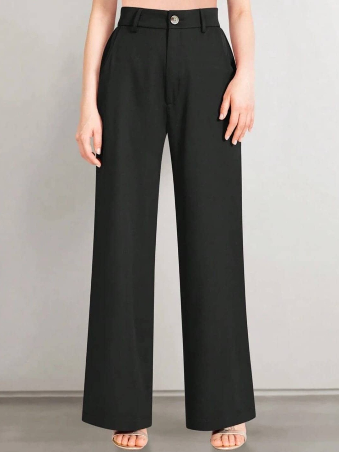 

Next One Women Smart Loose Fit High Rise Easy Wash Trousers, Black