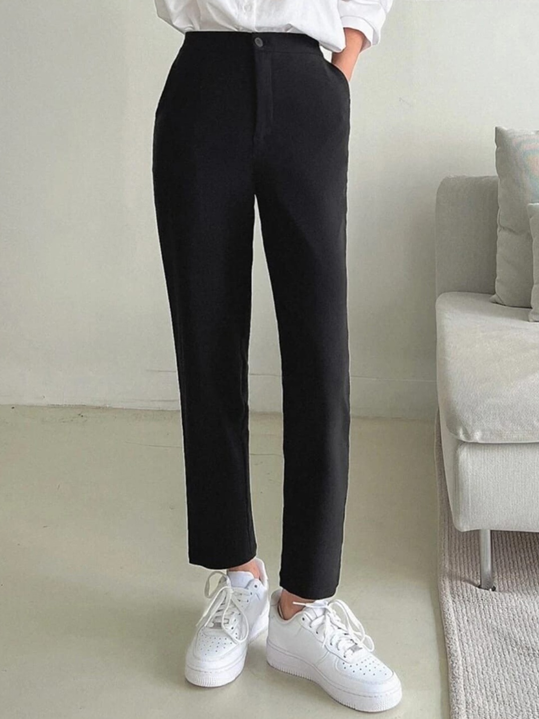 

Next One Women Smart Loose Fit High Rise Easy Wash Trousers, Black