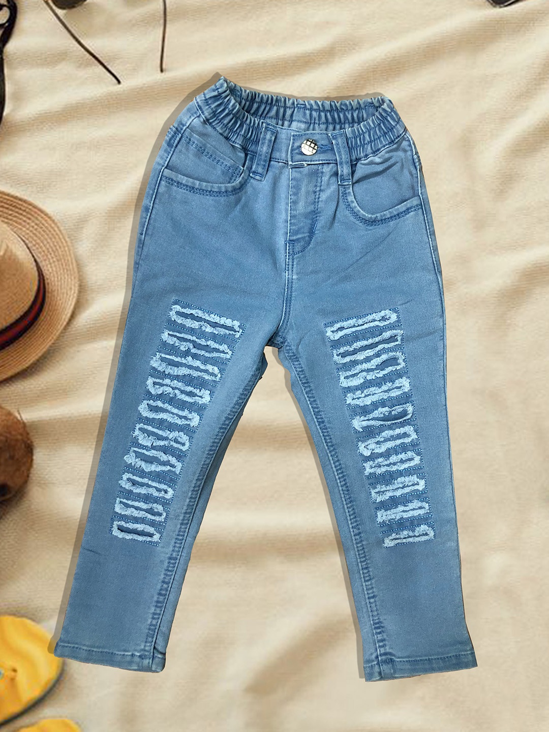 

A-Okay Girls Slim Fit High-Rise Light Shade Highly Distressed Cropped Stretchable Jeans, Blue