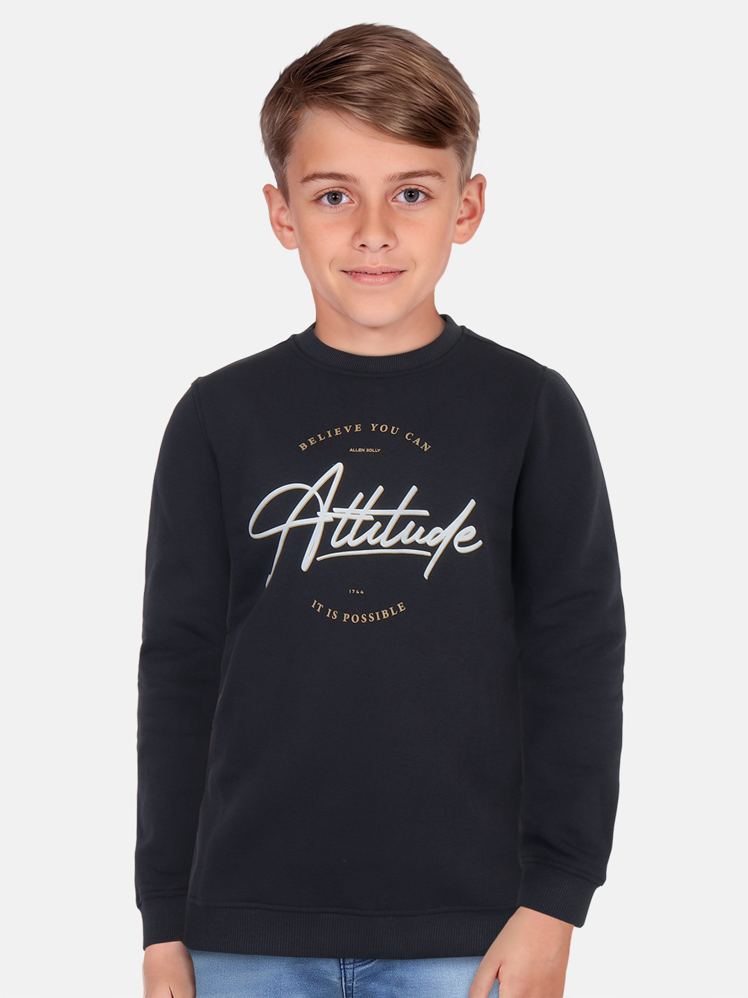

Allen Solly Junior Boys Typography Printed Pullover, Black