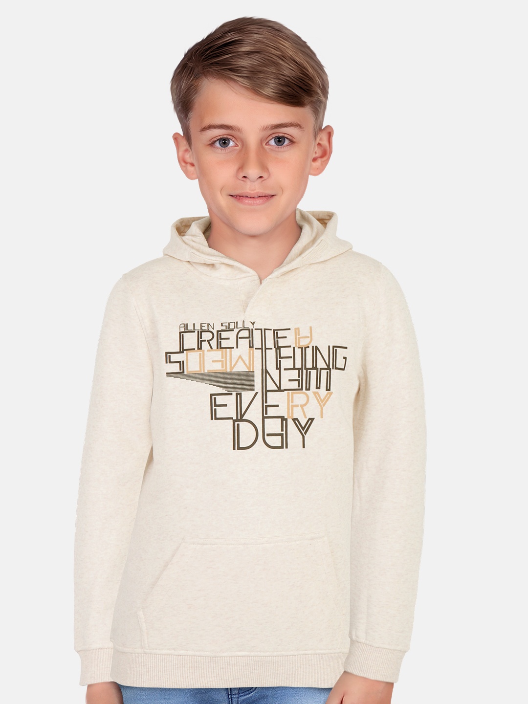 

Allen Solly Junior Boys Typography Printed Hooded Cotton Pullover Sweatshirt, Peach