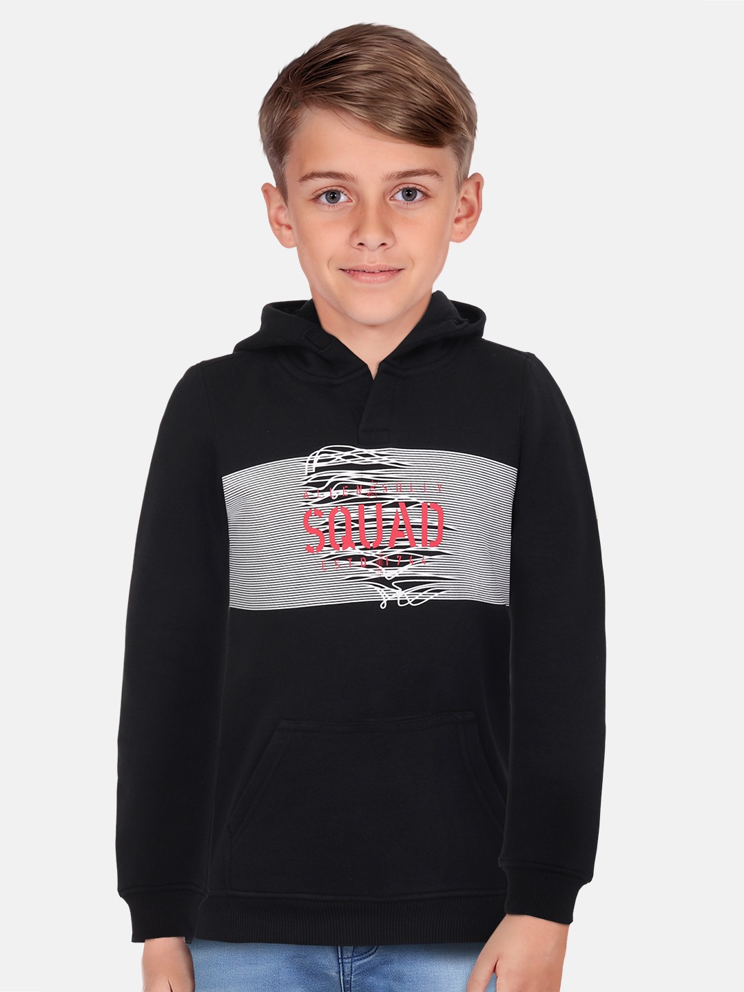

Allen Solly Junior Boys Typography Printed Hooded Cotton Sweatshirt, Black