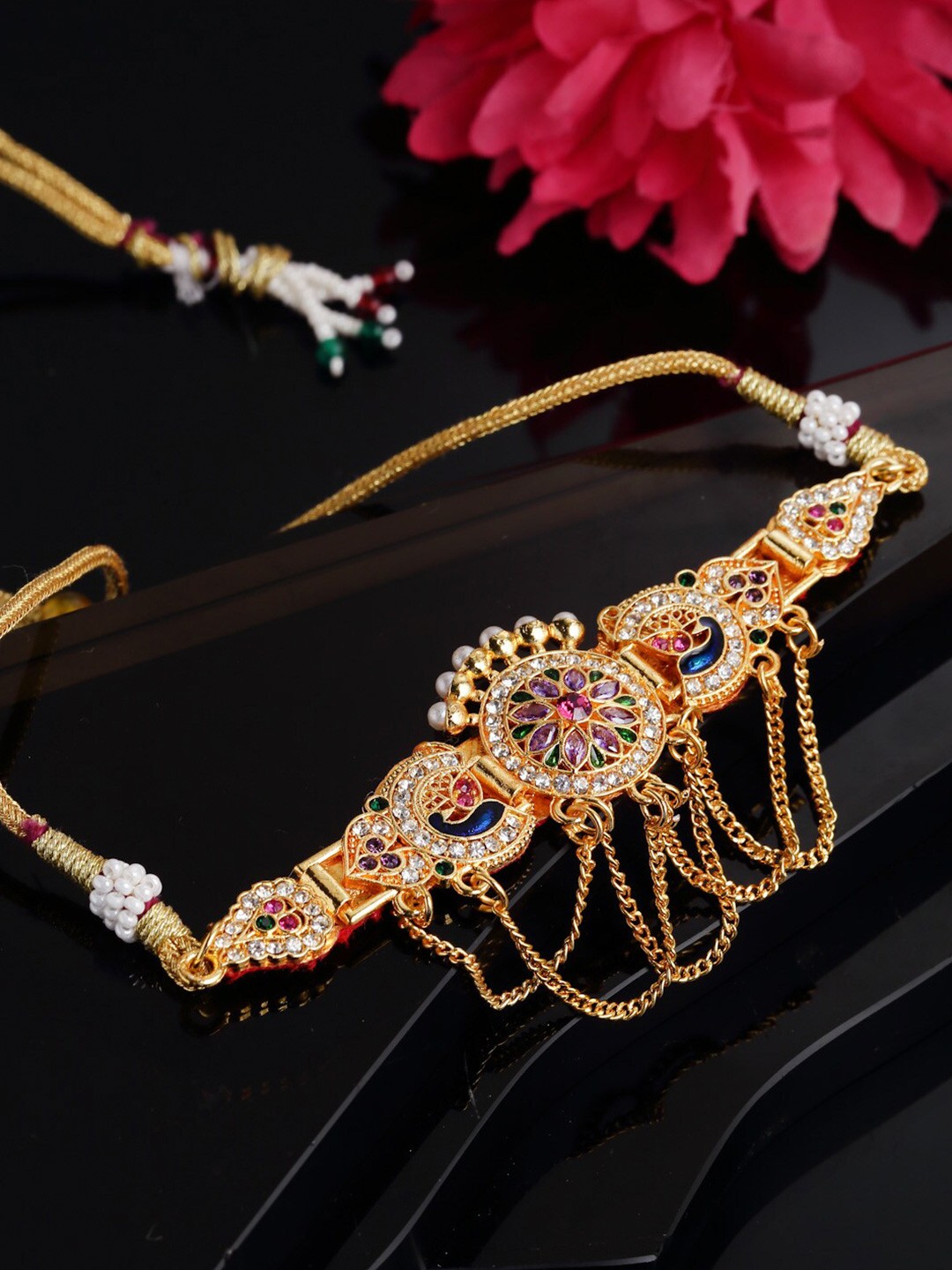 

Sanjog Set Of 2 Cubic Zirconia Meenakari Gold Plated Bangle Style Bajuband Armlet Bracelet