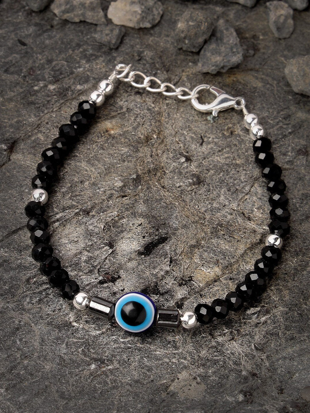 

Sanjog Silver Plated & Black Oxidised Evil Eye Link Statement Wraparound Bracelet