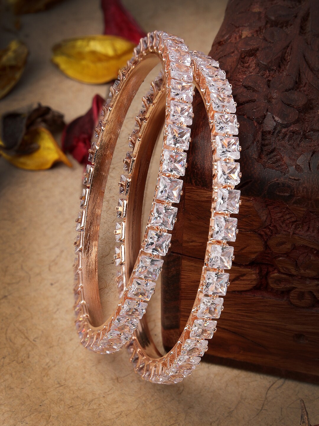 

Sanjog Set of 2 Rose Gold -Plated AD-Studded CZ Bangles