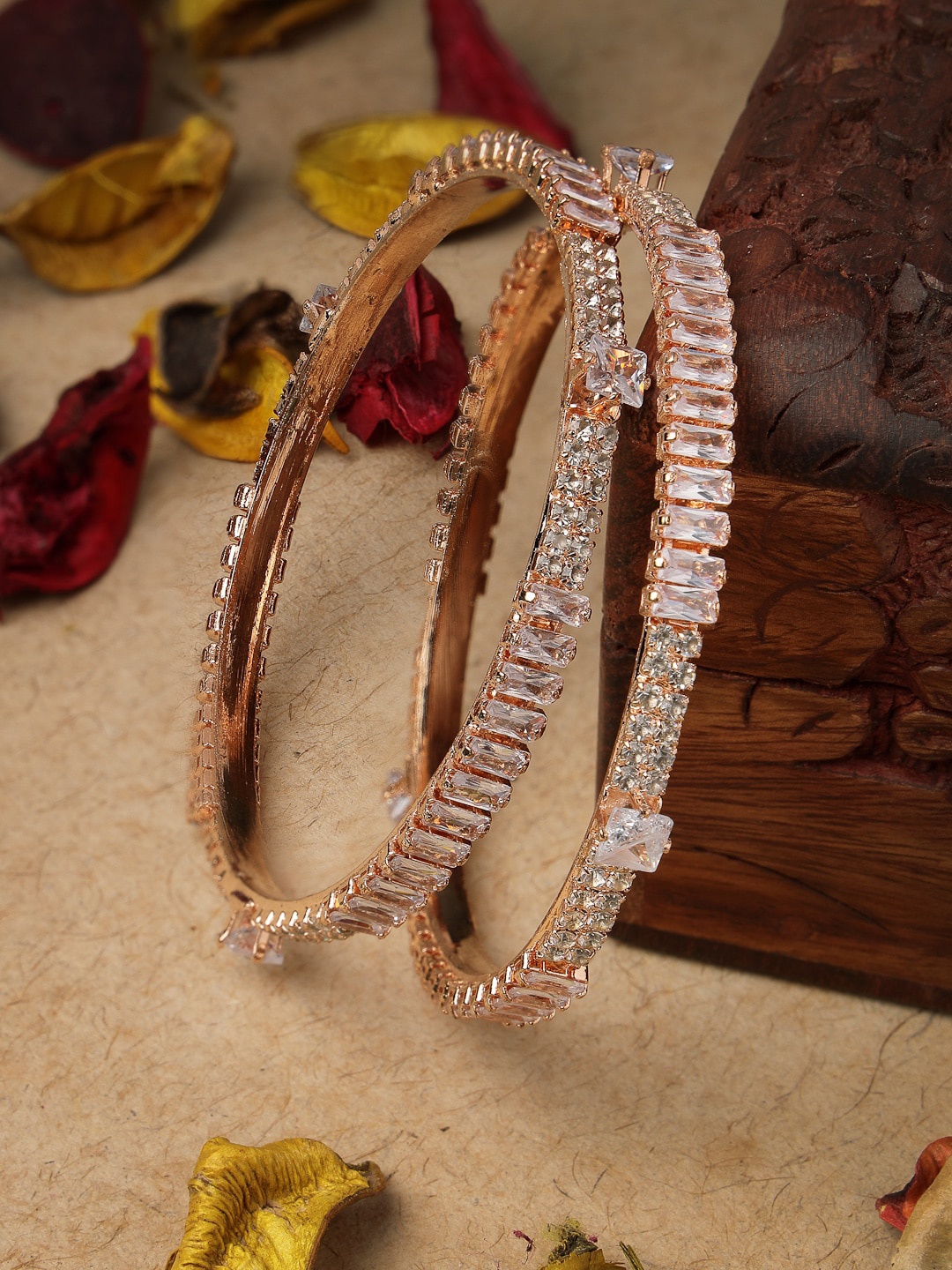 

Sanjog Set of 2 Rose Gold -Plated AD-Studded CZ Bangles