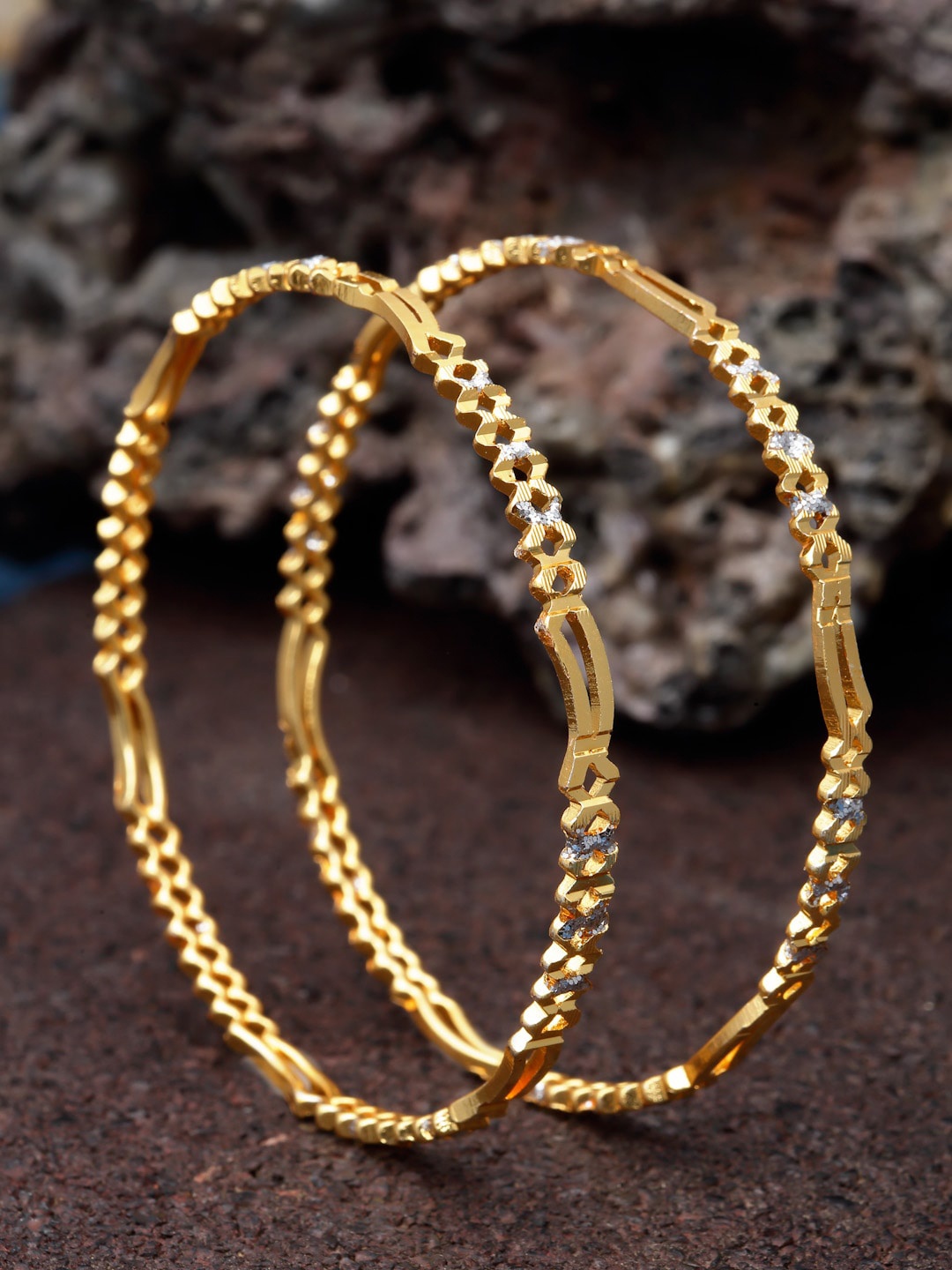 

Sanjog Set of 2 Gold & Silver-Toned Dual Toned Patterned Bangles