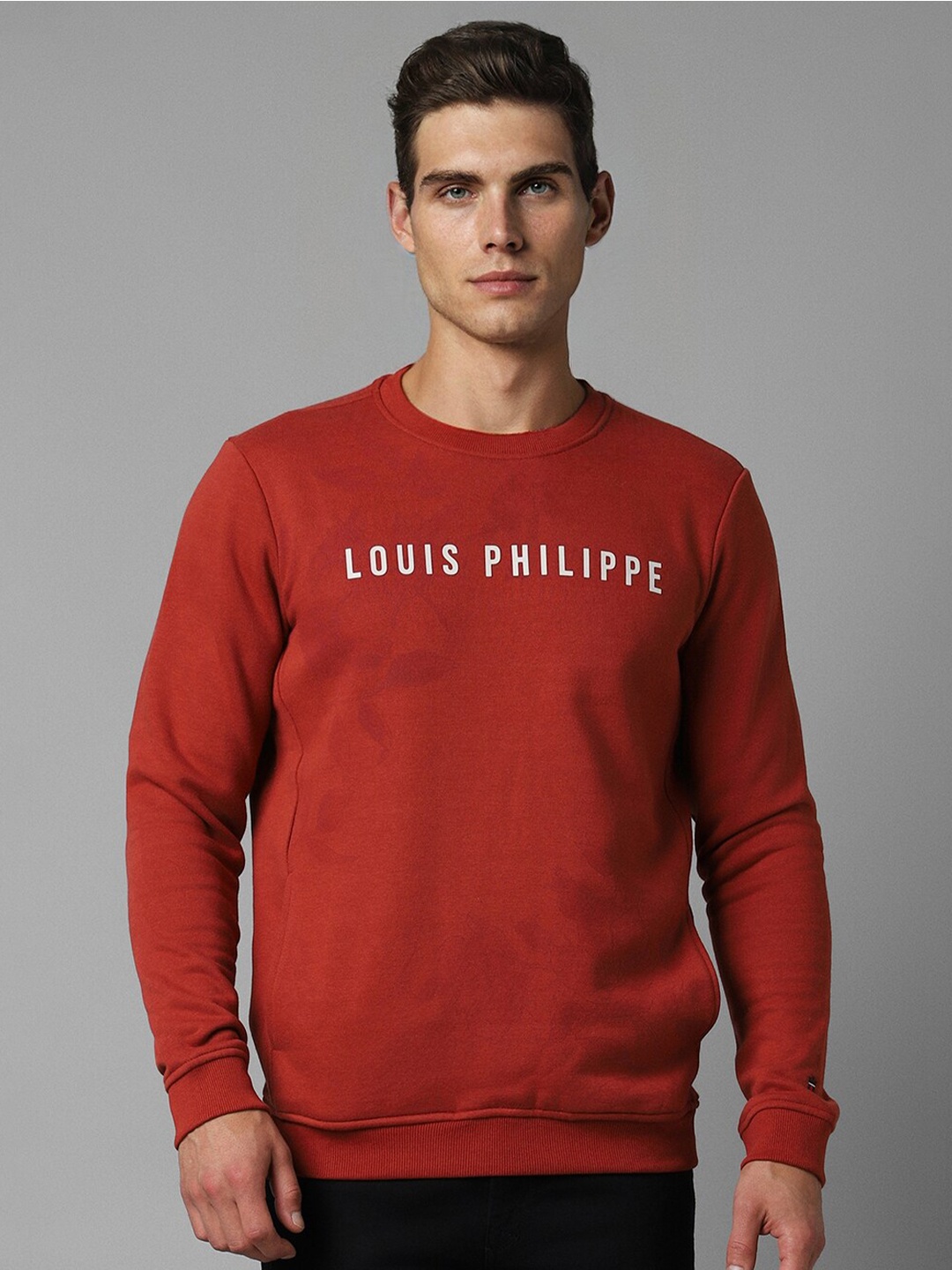 Louis Philippe Sport Typography Printed Pullover Sweatshirt, Red