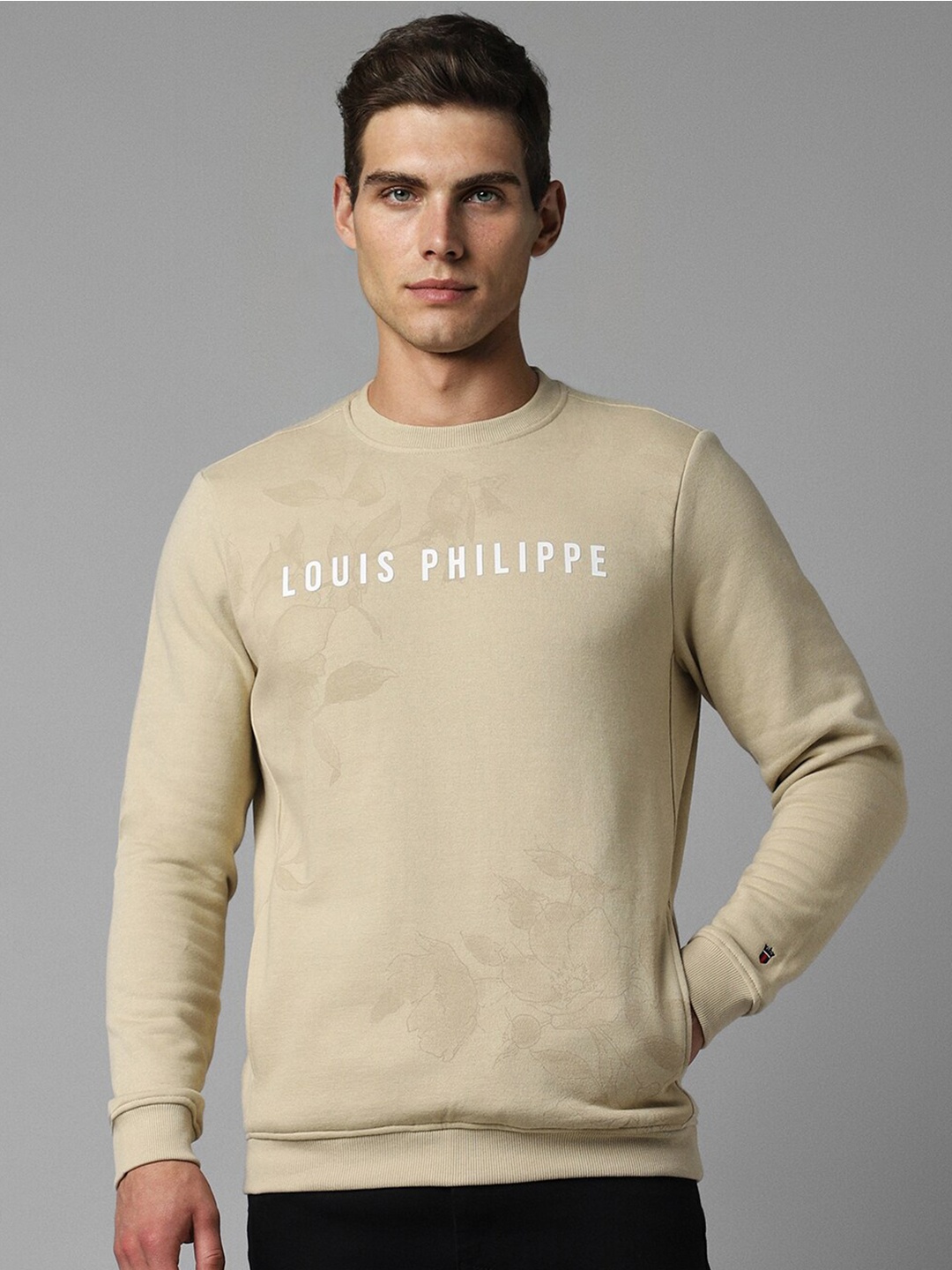 Louis Philippe Sport Typography Printed Pullover Sweatshirt, Khaki